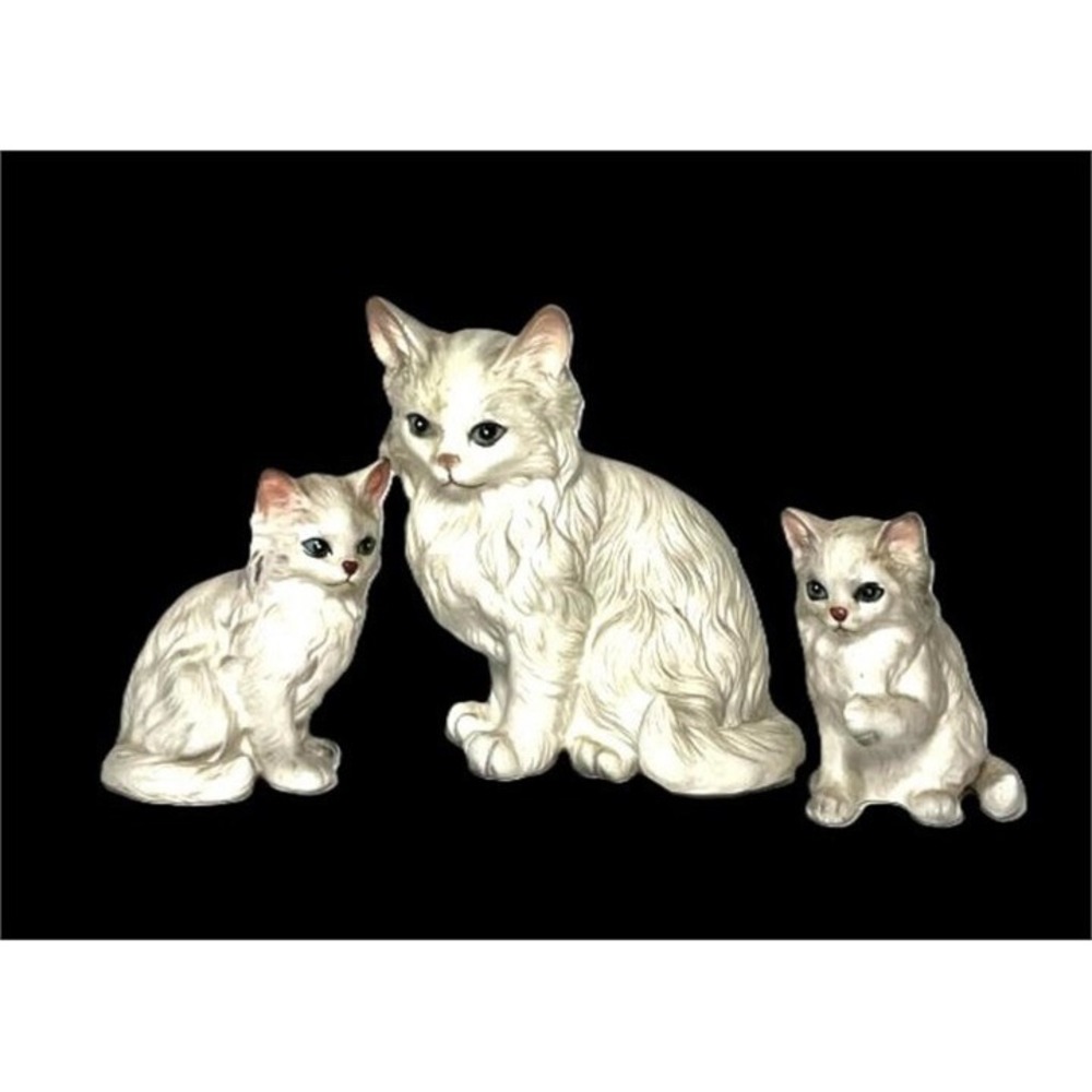 Set Of 3 Vintage Lefton Fluffy White Persian Cat Figurines 5" - Japan